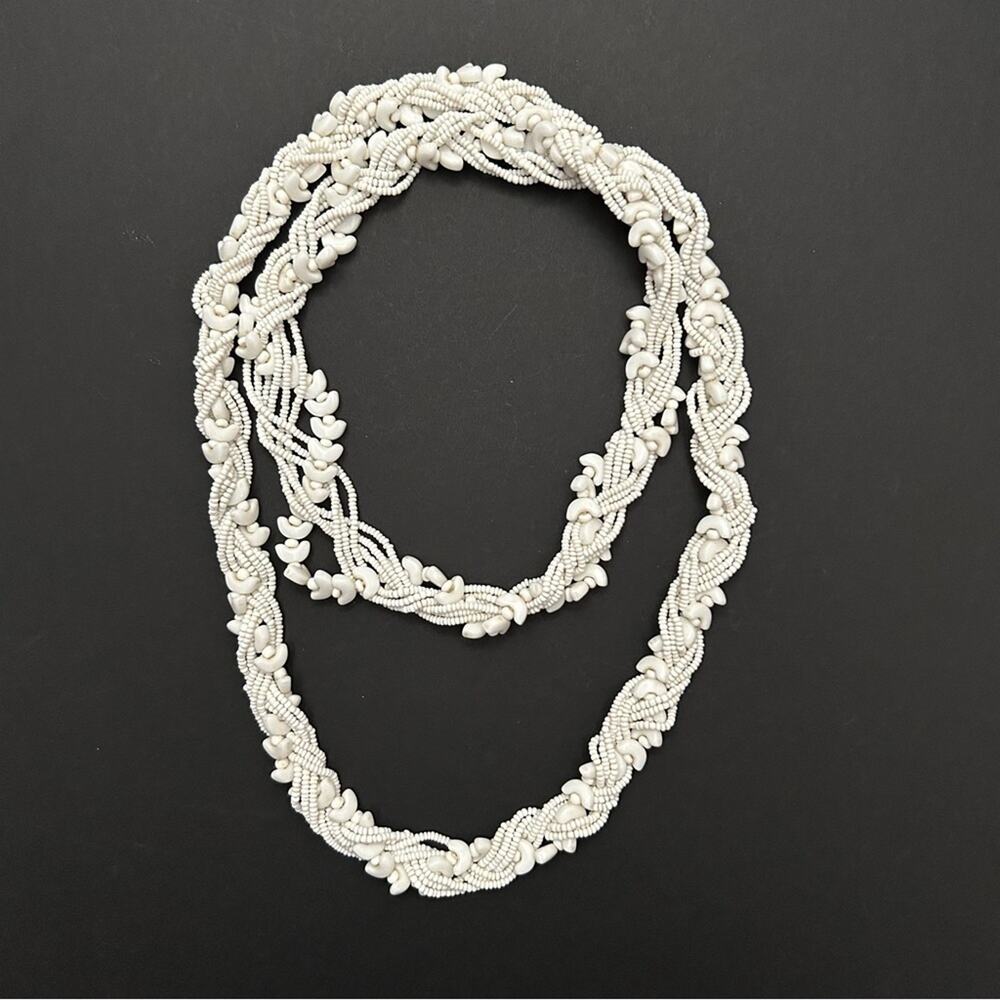 Vintage White Glass Necklace, Braided Multi strands from Czech Republic